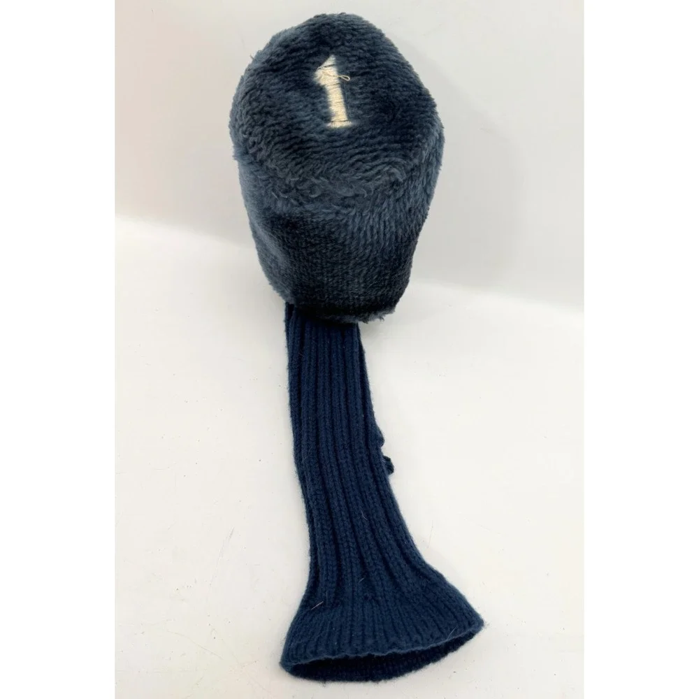 Vintage Unbranded Plush Fur 1 Wood Driver Golf Club Headcover Navy Blue Knit